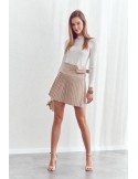 Pleated skirt made of eco-leather, light beige 7965 - Online store - Boutique